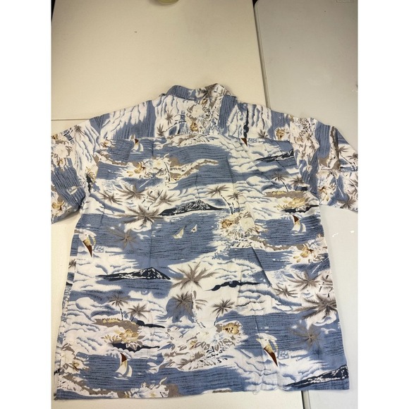 Milano Bay Mens XL Hawaiian Shirt Palm Tree Island Print Blue Casual Button Up - Picture 2 of 9